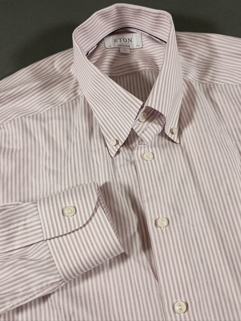 Eton Contemporary 44x17.5 Purple Striped Button Down Luxury Preppy Men's Shirt
